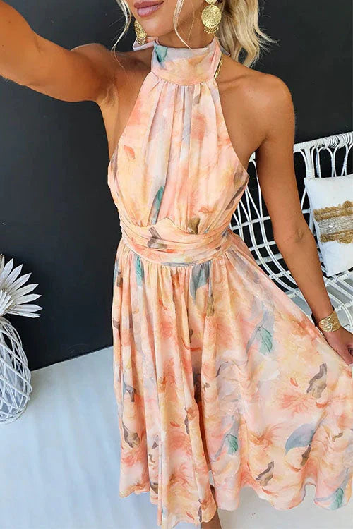 Women's Floral Maxi Dress - Halter Neck for Summer