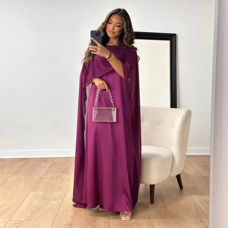 Women's Cape Maxi Dress - Elegant Flowing for Wedding Guest