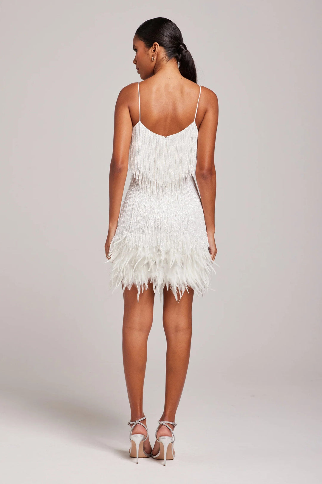 Women's Fringe Mini Dress - Feather Trim with V Neck
